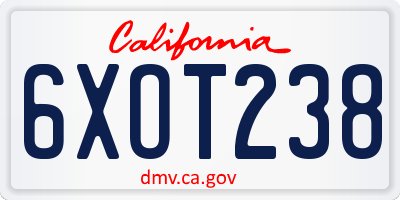 CA license plate 6XOT238
