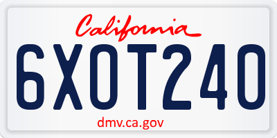 CA license plate 6XOT240