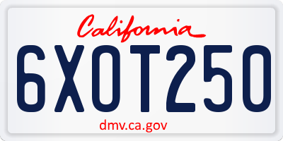 CA license plate 6XOT250