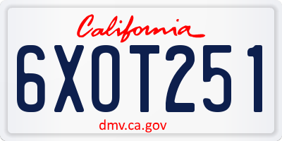 CA license plate 6XOT251