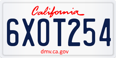 CA license plate 6XOT254