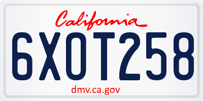 CA license plate 6XOT258