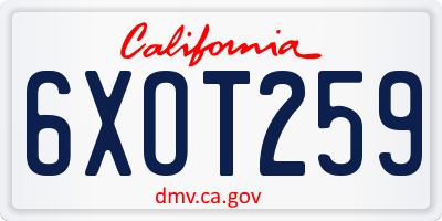 CA license plate 6XOT259