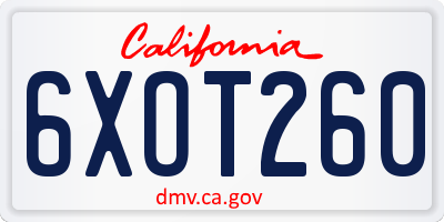 CA license plate 6XOT260