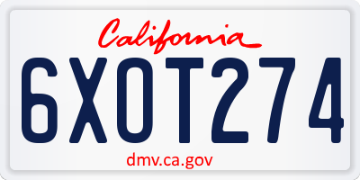 CA license plate 6XOT274