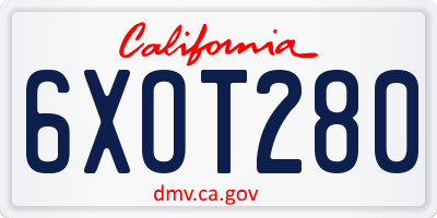 CA license plate 6XOT280