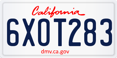 CA license plate 6XOT283