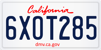 CA license plate 6XOT285