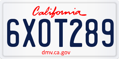 CA license plate 6XOT289