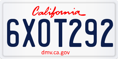 CA license plate 6XOT292