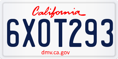 CA license plate 6XOT293