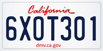 CA license plate 6XOT301