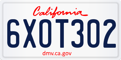 CA license plate 6XOT302