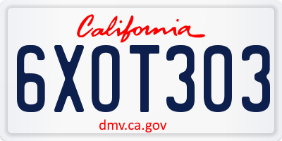 CA license plate 6XOT303