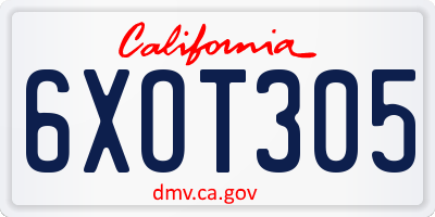 CA license plate 6XOT305