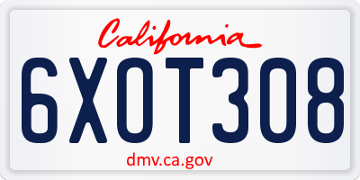 CA license plate 6XOT308