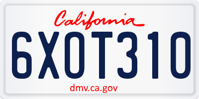 CA license plate 6XOT310