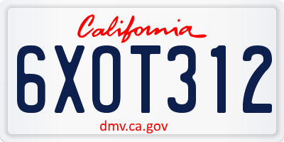 CA license plate 6XOT312