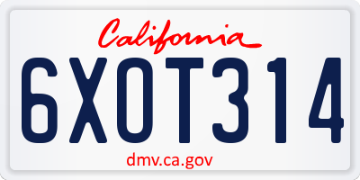 CA license plate 6XOT314