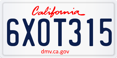 CA license plate 6XOT315