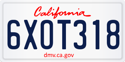 CA license plate 6XOT318