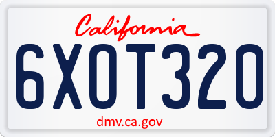 CA license plate 6XOT320