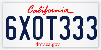 CA license plate 6XOT333