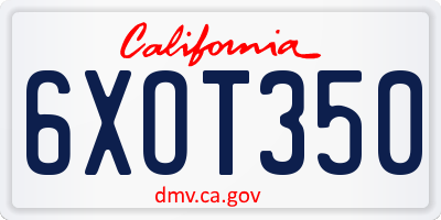 CA license plate 6XOT350
