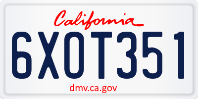 CA license plate 6XOT351