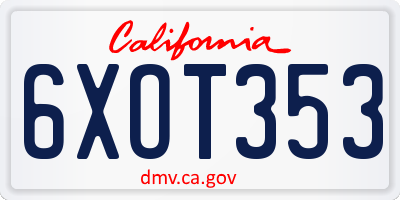 CA license plate 6XOT353