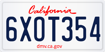 CA license plate 6XOT354