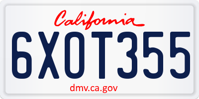 CA license plate 6XOT355