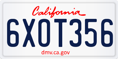 CA license plate 6XOT356