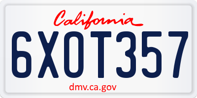 CA license plate 6XOT357