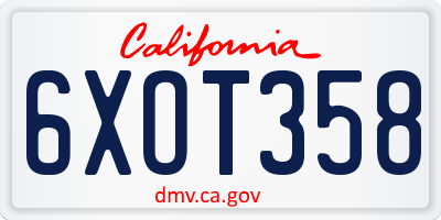 CA license plate 6XOT358