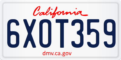 CA license plate 6XOT359