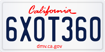 CA license plate 6XOT360