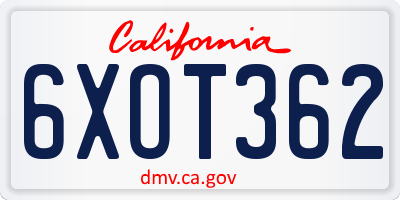 CA license plate 6XOT362