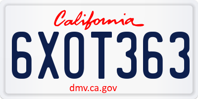 CA license plate 6XOT363