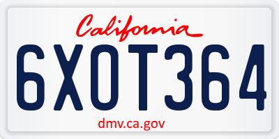 CA license plate 6XOT364
