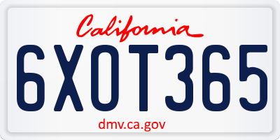 CA license plate 6XOT365