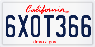 CA license plate 6XOT366