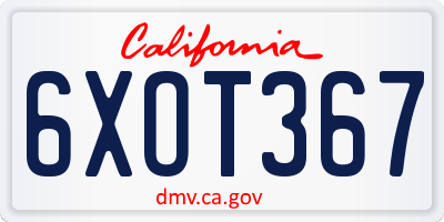 CA license plate 6XOT367