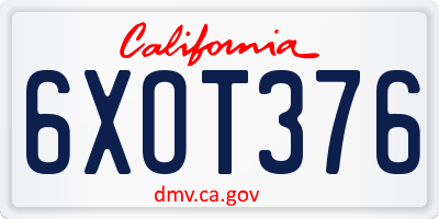 CA license plate 6XOT376