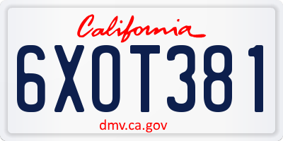 CA license plate 6XOT381