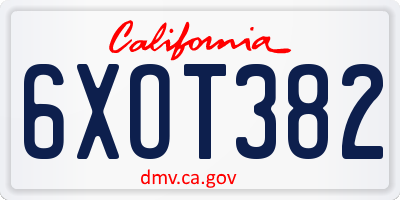 CA license plate 6XOT382
