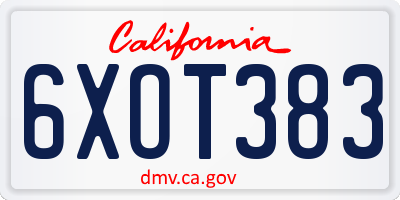 CA license plate 6XOT383