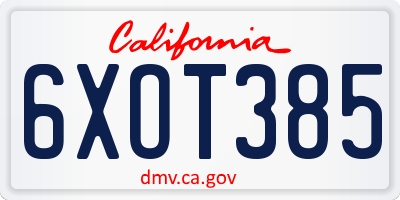 CA license plate 6XOT385