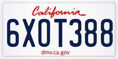 CA license plate 6XOT388