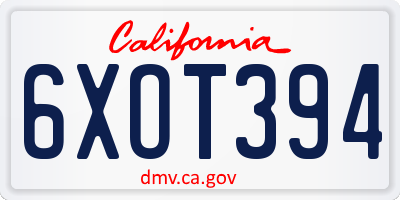 CA license plate 6XOT394